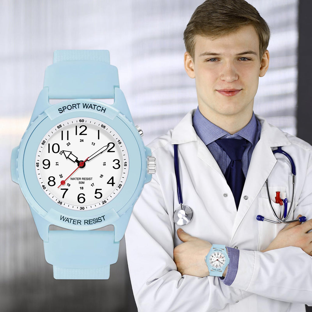 PROKING Waterproof Nurse Watch for Medical Professionals Students Women Men, Night Light, 12/24 Hour Military Time Easy to Read Dial, Second Hand Watch for Nursing Day Gifts
