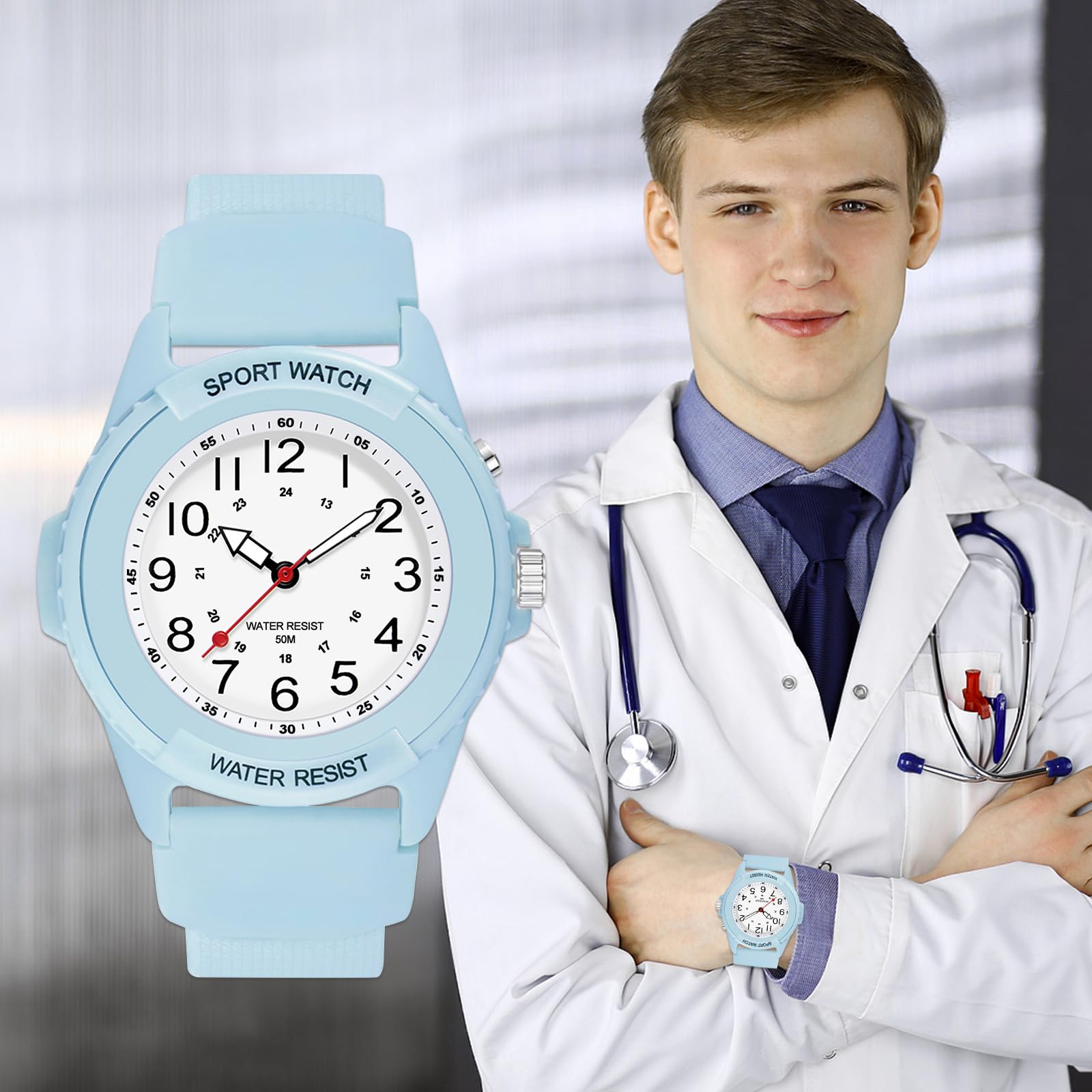 PROKING Waterproof Nurse Watch for Medical Professionals Students Women Men, Night Light, 12/24 Hour Military Time Easy to Read Dial, Second Hand Watch for Nursing Day Gifts