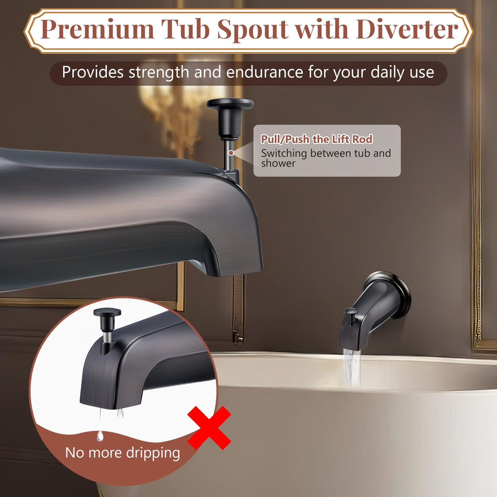 Dreyoo Tub Spout (Universal Fits 1/2" Copper Pipe, 1/2" IPS and 3/4" IPS), Bathroom Bathtub Faucet with Adapters and Hex Wrench(Brushed Nickel,Simple)