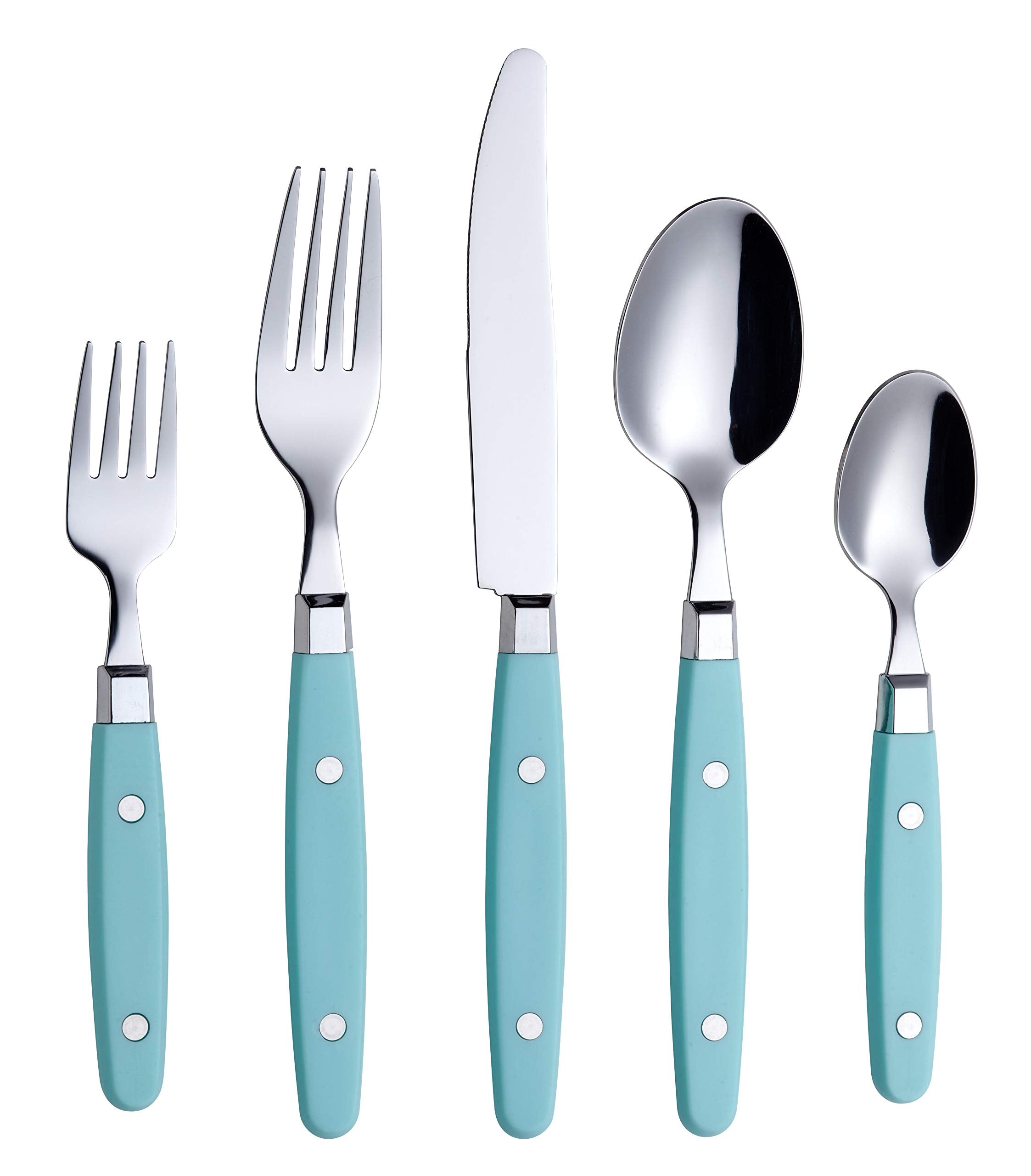 ANNOVA Silverware Set, Retro/Rivet Colorful Stainless Steel Tableware Kitchen Flatware Set Utensils, Includes Dinner Knives, Forks, Spoons, Salad Forks & Dessert Spoons (Brown, 20 Pieces)
