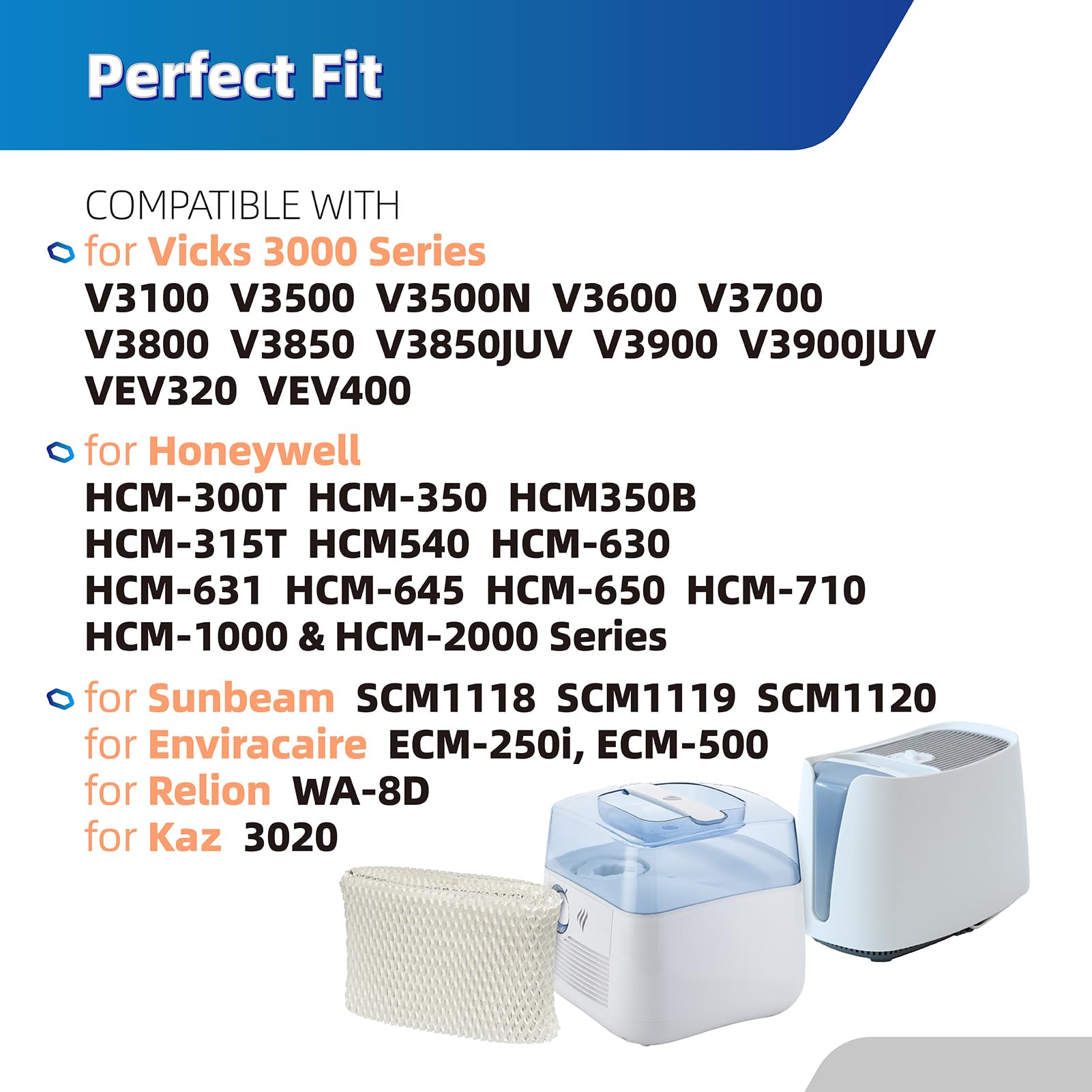 WF2 Humidifier Filter Replacement for Vicks & Kaz Starry Night Cool Mist Humidifier V3500N V3700 V3100 V3900, Fit for Protec PWF2 VEV400 Humidifier Wicking Filters -2 Pack