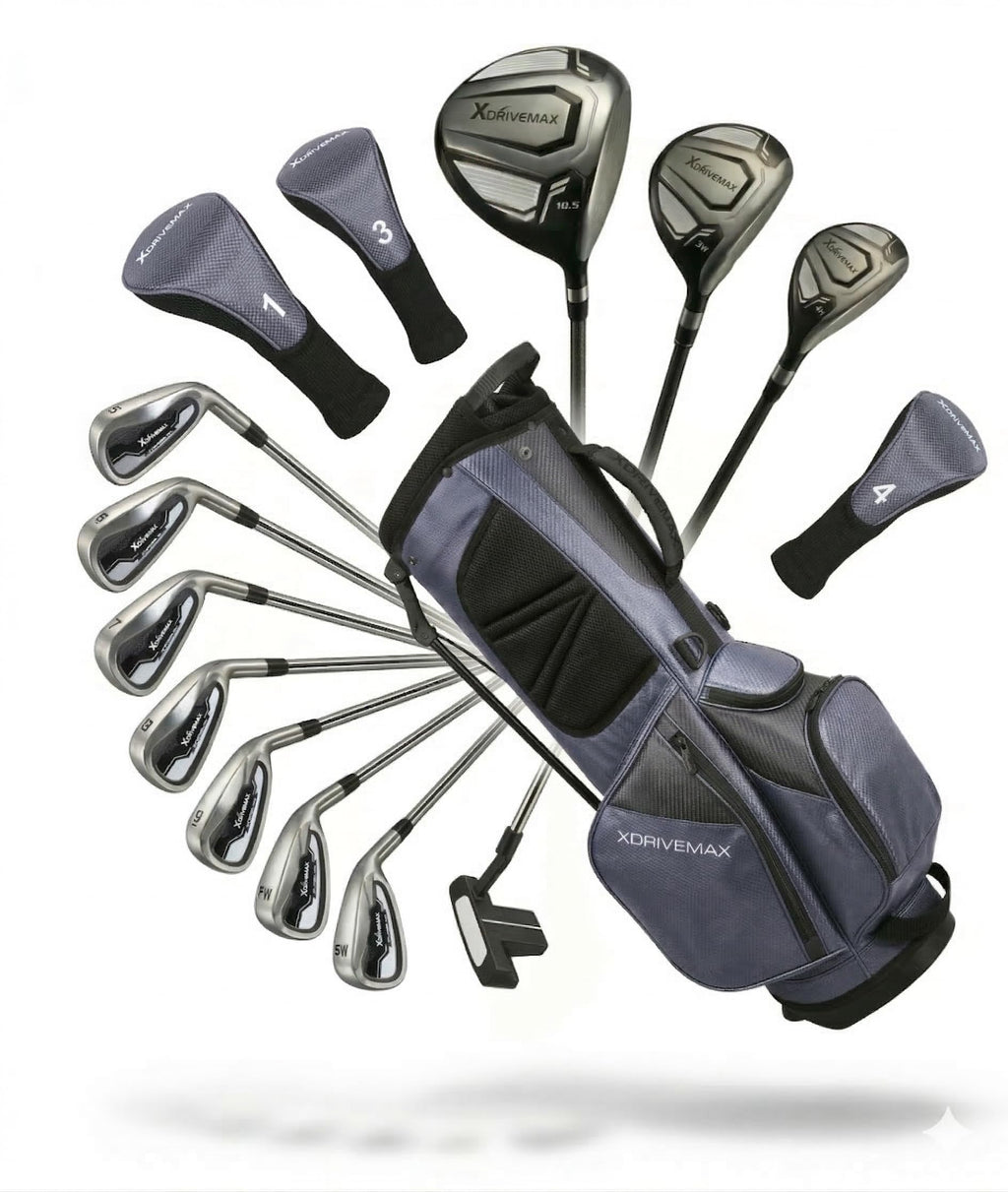 XDriveMax 15-Piece Golf Clubs Men Complete Golf Club Set - Beginner Golf Clubs Set for Men Right Handed - Forged Titanium 10.5° Driver, 5-SW Stainless Steel Irons, Putter & Stand Bag - Mens Golf Set