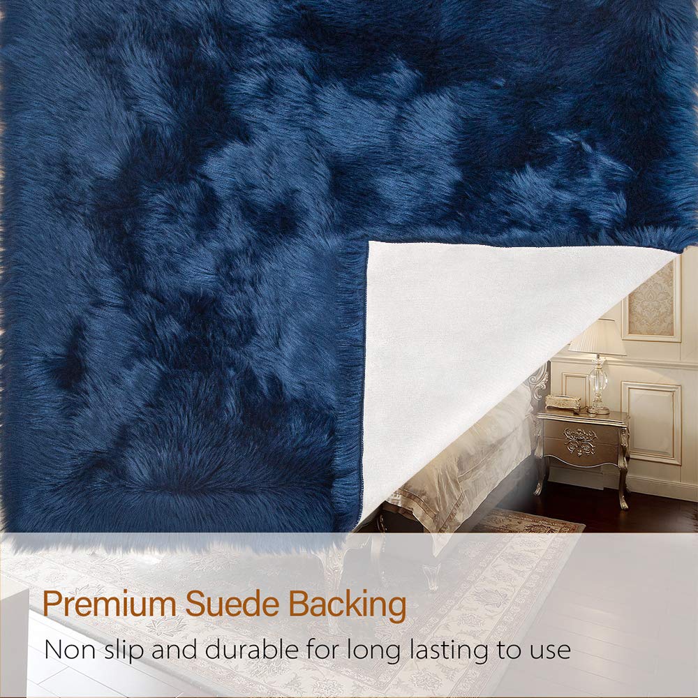 LOCHAS Soft Fluffy Faux Fur Rugs for Bedroom Bedside Rug 2x3 Feet, Washable, Furry Sheepskin Area Rug for Living Room Girls Room, Luxury Shag Carpet Home Decor, Beige