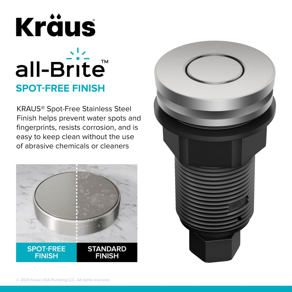 KRAUS Garbage Disposal Air Switch Kit with 2 Flat-Top Push Buttons in in Spot-Free Stainless Steel and Brushed Brass, AC Adapter, Power Cord, and Air Tube Included, KWDA-200BB