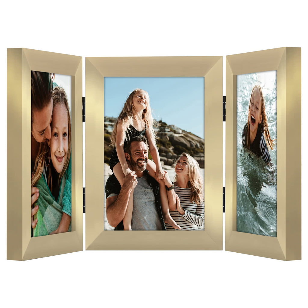 Americanflat Hinged 4x6 Picture Frame with Shatter-Resistant Glass - Double Picture Frames with Engineered Wood - Signature Collection - Photo Frame for Tabletop Display - Black