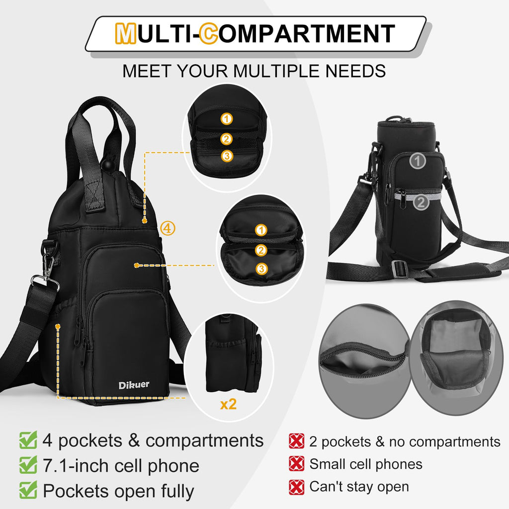 Water Bottle Holder with Strap, 32oz 40oz Insulated Crossbody Water Bottle Carrier Sling Bag with Phone Pocket for Walking/Hiking/Travel/Gym