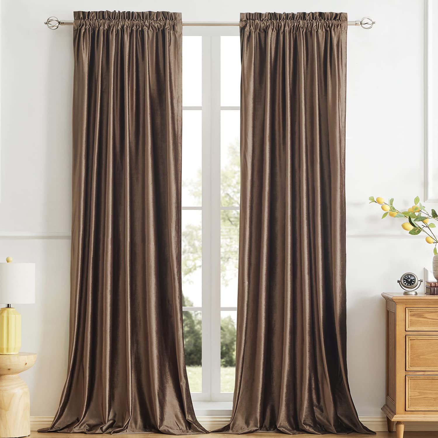 Champagne Beige Velvet Curtains 63 inches for Living Room Luxury Room Darkening Curtain Elegant Bedroom Thermal Insulated Modern Heavy Thick Soft Soundproof Rod Pocket Window Drapes Set of 2 Panels