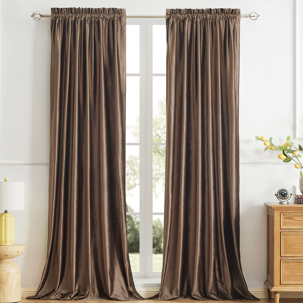 Champagne Beige Velvet Curtains 63 inches for Living Room Luxury Room Darkening Curtain Elegant Bedroom Thermal Insulated Modern Heavy Thick Soft Soundproof Rod Pocket Window Drapes Set of 2 Panels