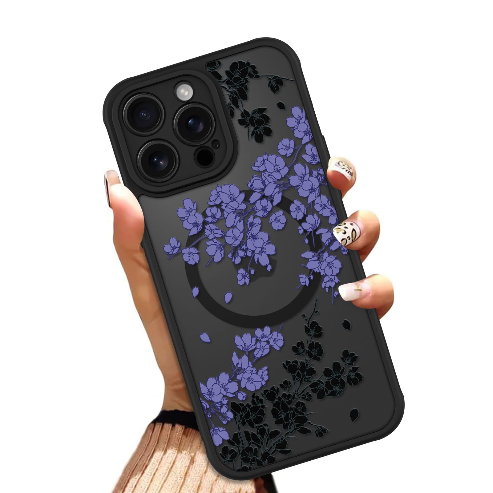 OOK Case for iPhone 11 6.1 Inch (Compatible with MagSafe) Floral Flowers Design Translucent Phone Cover Soft TPU + Hard PC Anti-Scratch Shockproof Magnetic Cute Case for Women - Red