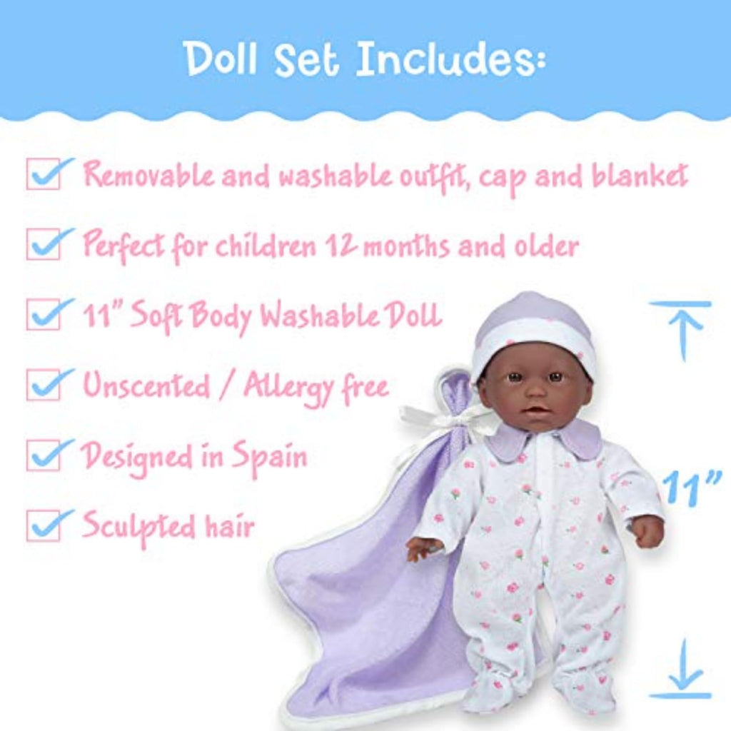 JC Toys La Baby Caucasian Baby Doll Set – 11 Inch Soft Body Doll with Accessories Including a Removable Blue Outfit – Small Baby Doll Toy for Children 12 Months and Older