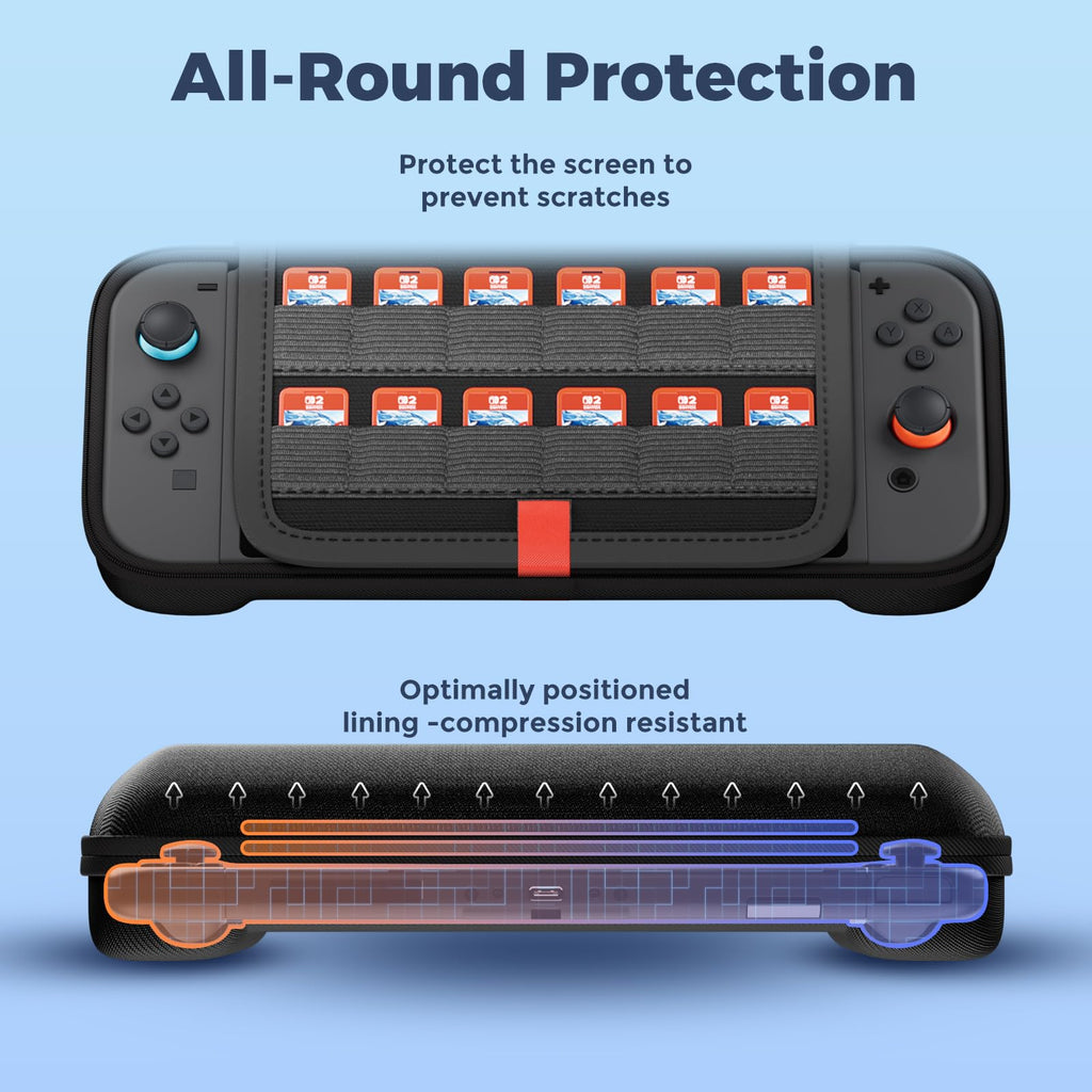 ProCase Carrying Case for Nintendo Switch 2 (2025) with 24 Game Card Slots, Hard Portable Travel Case Storage Bag Protective Pouch for 2025 Nintendo Switch 2 Console AC Adapter & Accessories -Black,L