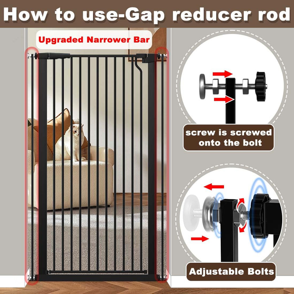 Fairy Baby 51.1" Extra Tall Pet Gate, 29.5"-32.6" Adjustable Width Auto Close Encrypted Tall Dog Gate, Cat Proof Metal Gate Indoor for Doorway Hallways, Pressure Mounted Child Safety Gates, Black