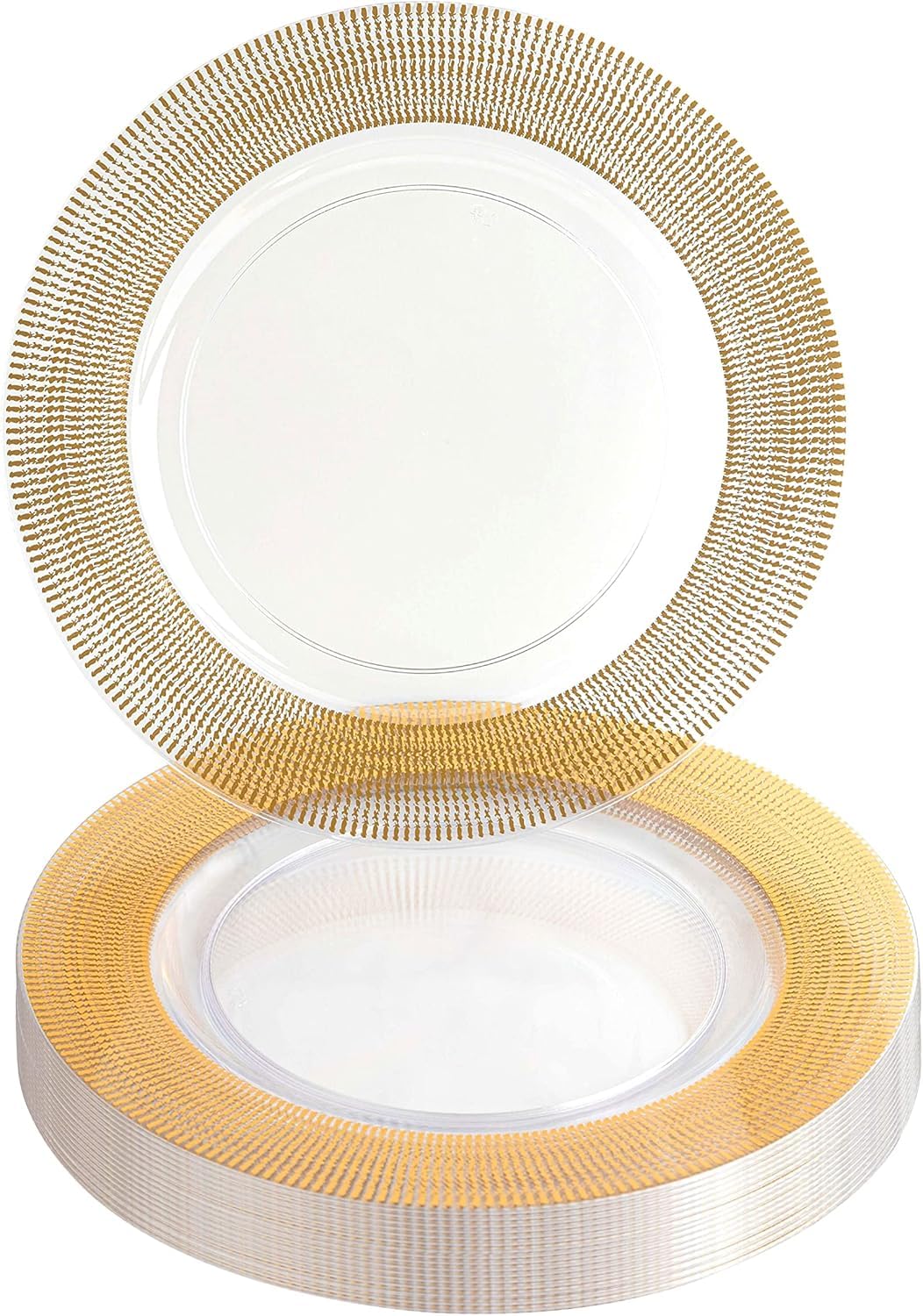 PARTY BARGAINS 13-Inch Charger Plates - 96 Pack, Clear Gold Rim, Heavy-Duty Disposable Chargers for Elegant Dining - Ideal for Weddings and Formal Events