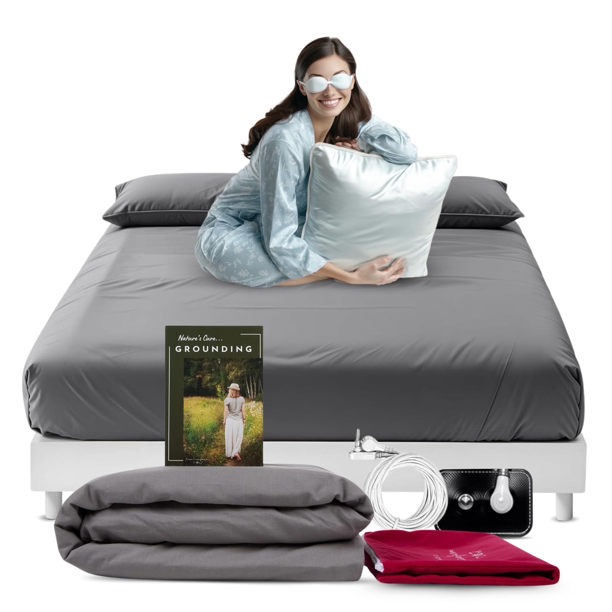Earthing Grounding Sheets Twin Size(Grey) - 400 Thread Count Soft Earthing Sheets w/Cotton, Silver Fiber - Reinforced Grounding Cord for Conductivity – Ideal Grounding Bed Sheets for Better Sleep