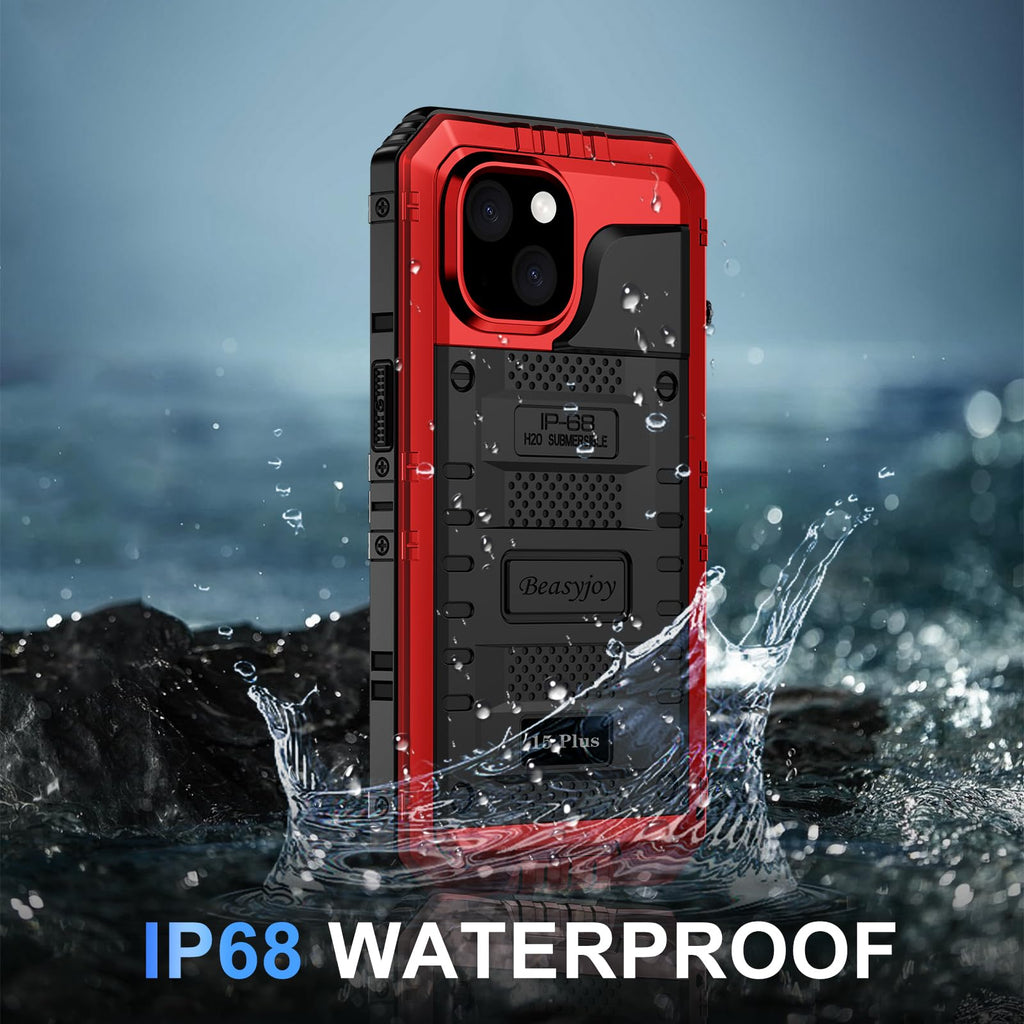 Beasyjoy for iPhone SE 2022/2020/ 8/7 Metal Case, Waterproof Heavy Duty Case with Screen Protector, Full Body Protection Military Grade Shockproof Defender Durable Sturdy Rugged Aluminum Cover, Black