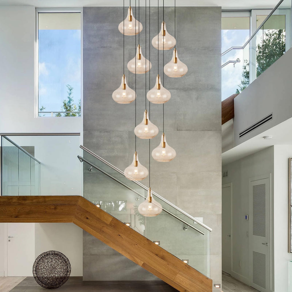 Glass Large Pendant Lights for Kitchen Island Blown Glass Pendant Light Clear Hammered Shade Hanging Ceiling Lights with Black Finish for for Kitchen Island, Sink, Hallway, Living Room 11 inch