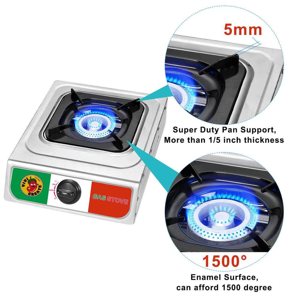 Vivicreate 3 Burner Propane Gas Stove 30000 BTU Stainless Steel Cooktop with Enamel Pan Supports Electronic Ignition for Outdoor Cooking Camping BBQ Estufa de Gas Portátil Fogón de Gas