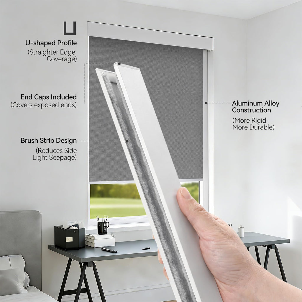 ZSTARR PVC Light Blockers Blackout Light Blockers Side Tracks for Window Shades Blinds Side Tracks for Blackout Shades Easy to Install Light Blocking Strips for Bedroom (Black, 58",2Pcs)