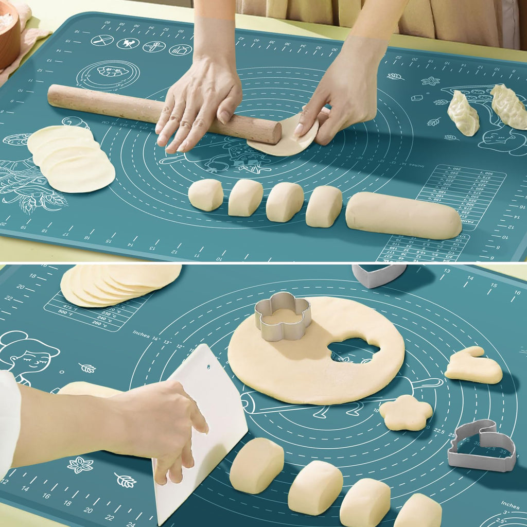 Silicone Baking Mat 24" x 16" Extra Thick Non-stick Pastry Mat with Measurements and Edge Heightening, Food Grade Silicone for Countertop Dough Rolling Making Bread, Cookies, Pizza, Fondant, Pasta