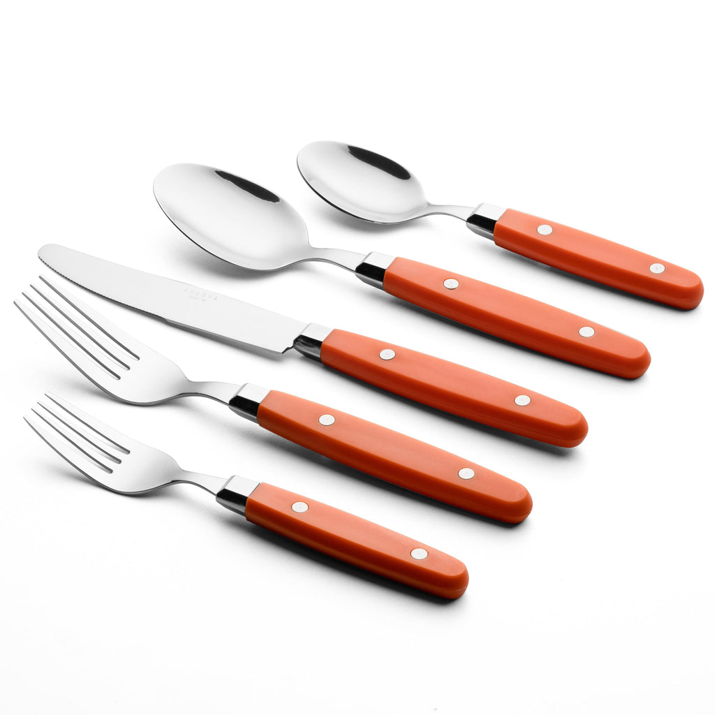 ANNOVA Silverware Set, Retro/Rivet Colorful Stainless Steel Tableware Kitchen Flatware Set Utensils, Includes Dinner Knives, Forks, Spoons, Salad Forks & Dessert Spoons (Brown, 20 Pieces)