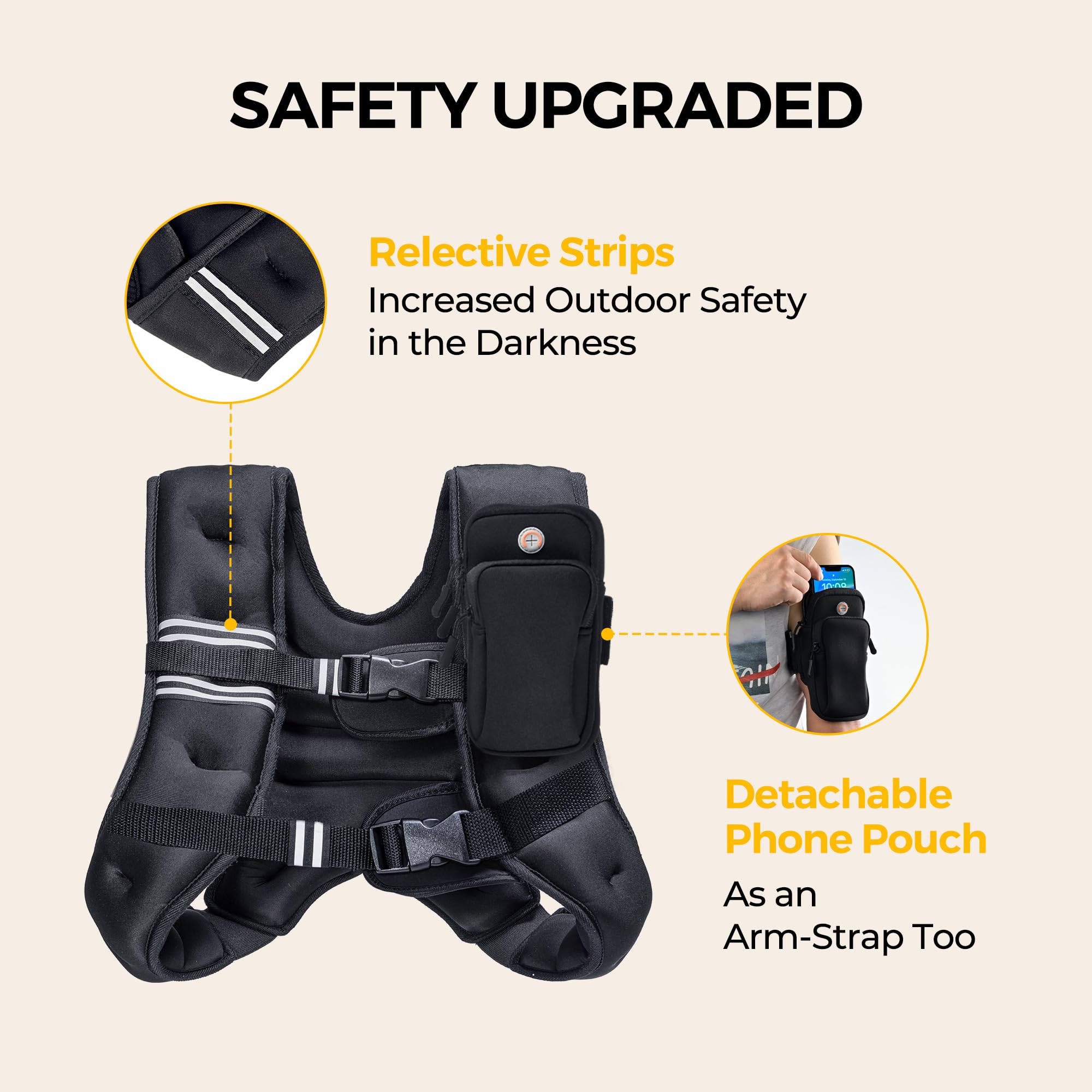 PACEARTH Weighted Vest,6lb/8lb/10lb/12lb/16lb/20lb/25lb/30lb Weight Vest with Reflective Stripe, Body Weight Vests for Women, Men, Weight Loss Workout, Strength Training, Running, Walking, Jogging
