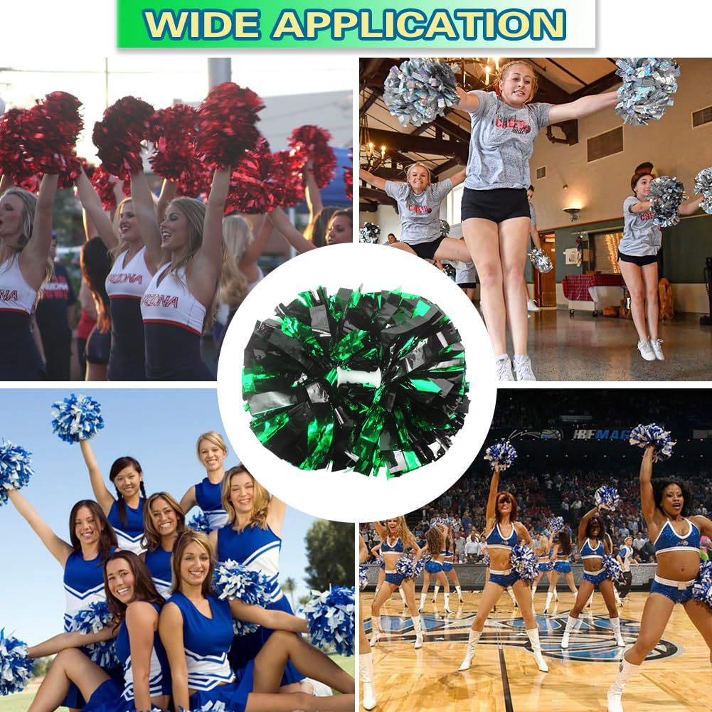 Lovecheer 2PCS/6PCS Metallic Pom Poms Cheerleading with Baton Handle Cheer Pompoms for Kids Adults Team Sports Spirit Party Cheering