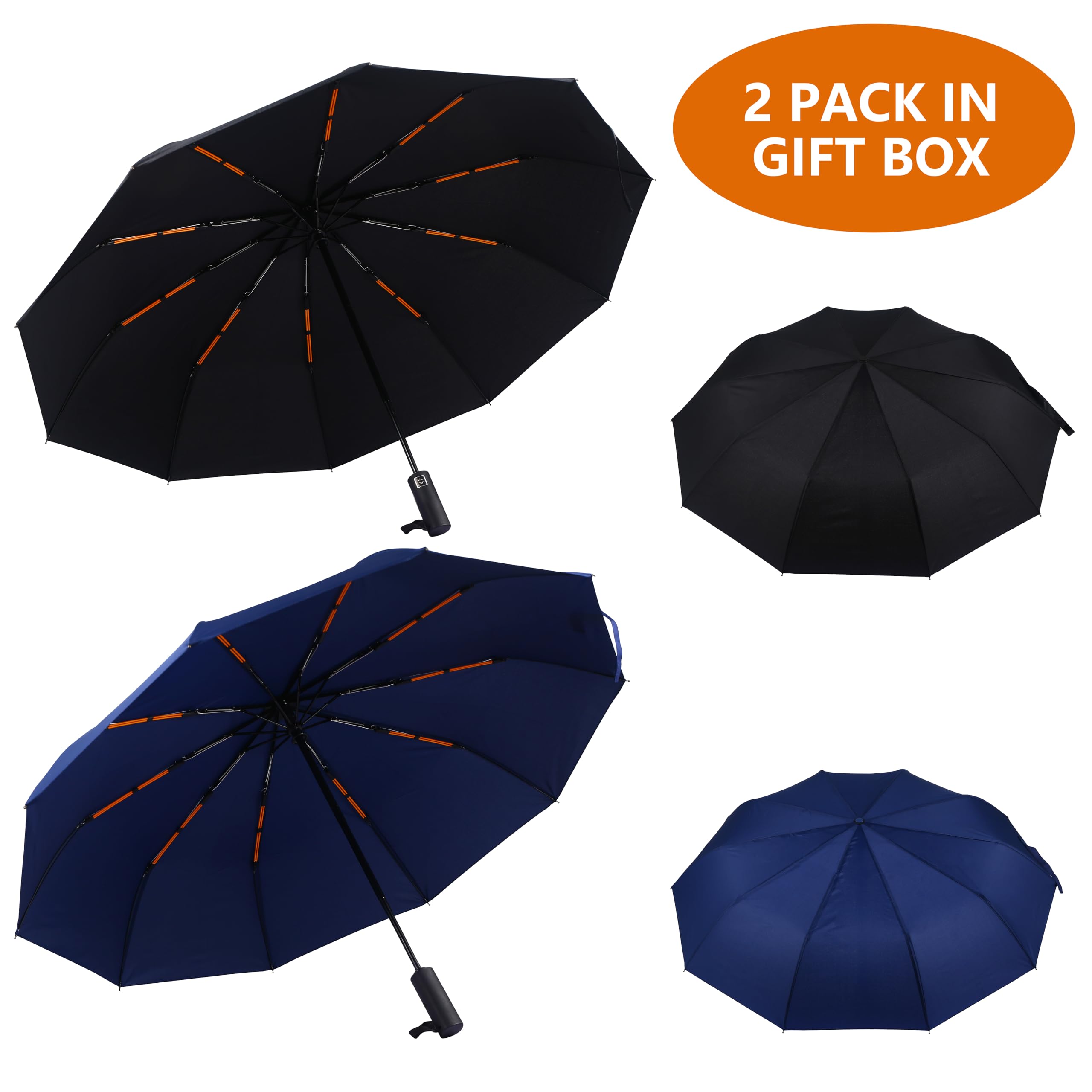 Bluinzi 46 Inch Compact Umbrellas for Rain - Travel Small Umbrella - Automatic Folding Umbrella - Windproof Portable Umbrella, Double 10-rib