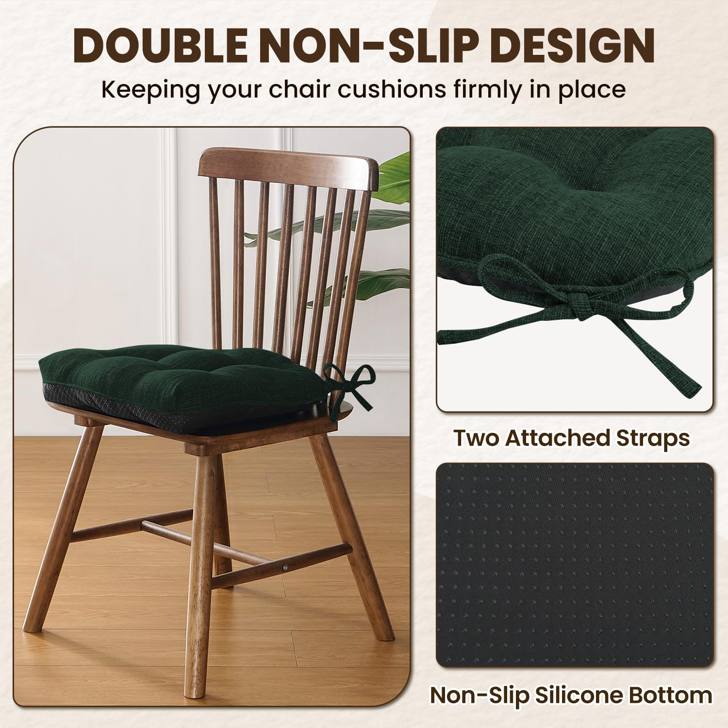 downluxe Indoor Chair Cushions for Dining Chairs, Tufted Overstuffed Textured Kitchen Chair Pads with Ties and Non-Slip Backing, 15.5" x 15.5" x 4", Aqua Blue, 4 Pack