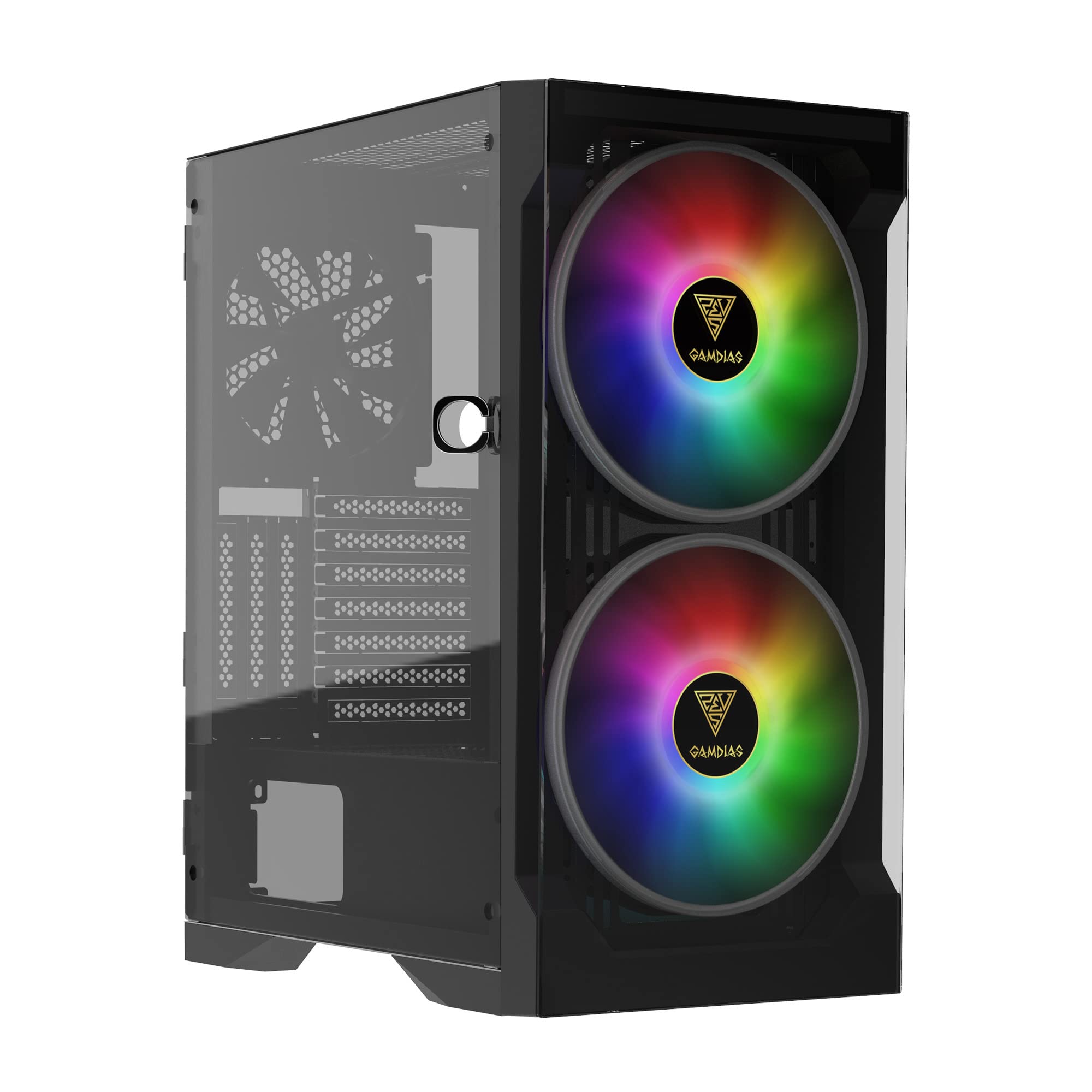 GAMDIAS ATX Mid Tower Gaming Computer PC Case Tempered Glass, Built-in 4X 120mm ARGB Case Fans, Front Airflow Mesh, Up to 6x120mm Fans, 340mm GPU/VGA, 360mm AIO/Radiator, 160mm CPU Cooler
