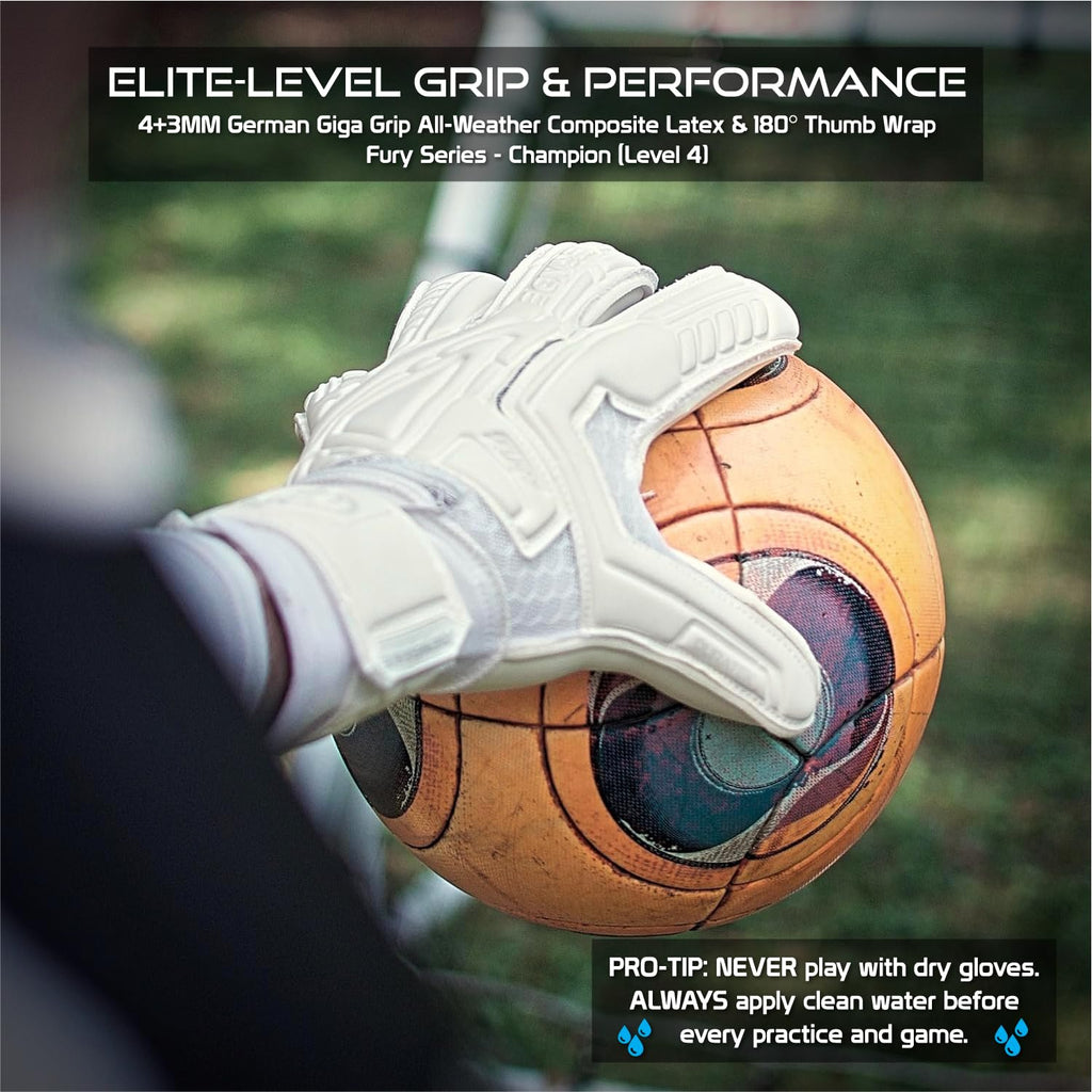 Renegade GK Fury Goalie Gloves with Microbe-Guard - Adult, Youth, Kids (Sizes 6-11) Pro-Tek Fingersaves & 4+3MM Giga Grip | High Performance Pro-Level Goalkeeper Glove | Based in USA