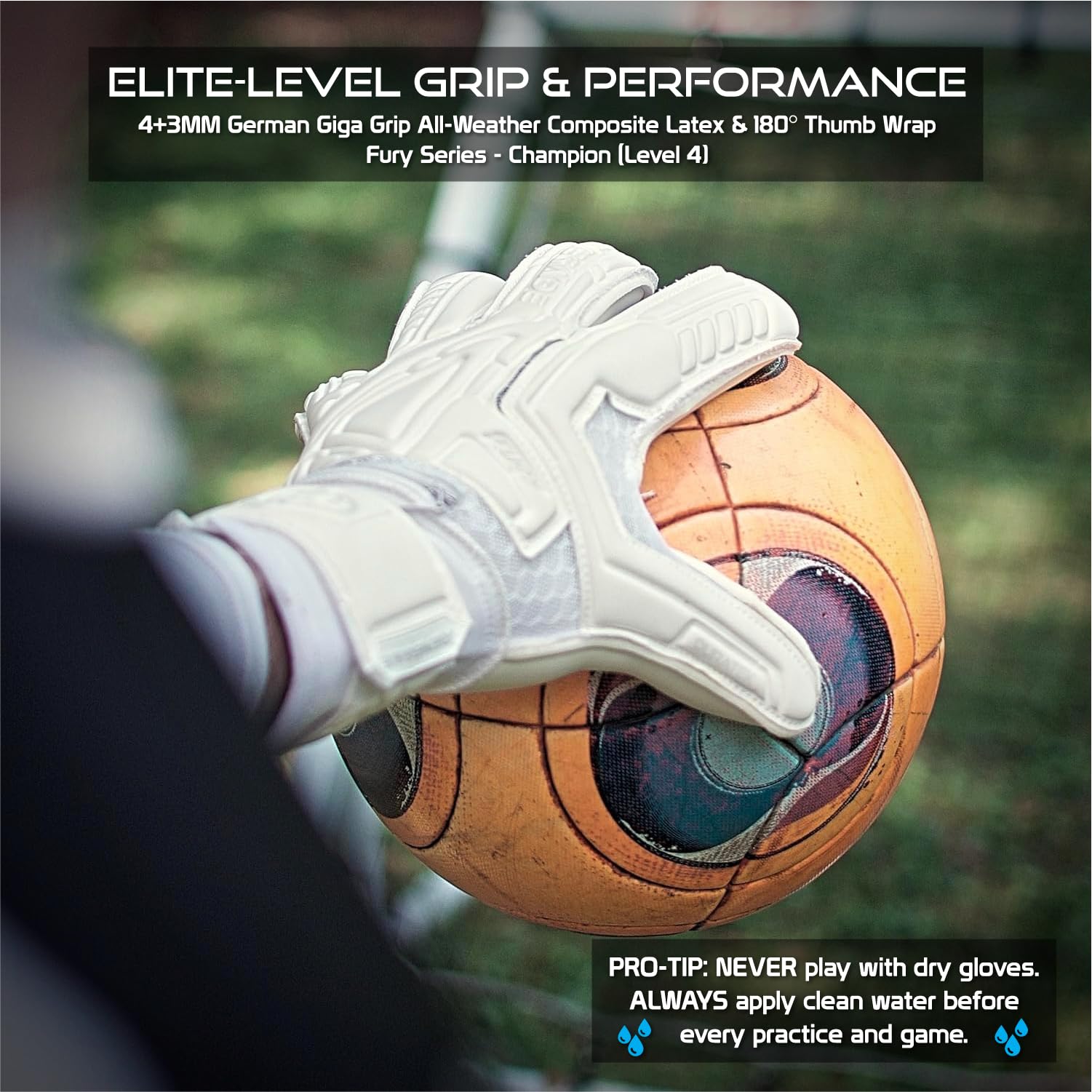 Renegade GK Fury Goalie Gloves with Microbe-Guard - Adult, Youth, Kids (Sizes 6-11) Pro-Tek Fingersaves & 4+3MM Giga Grip | High Performance Pro-Level Goalkeeper Glove | Based in USA