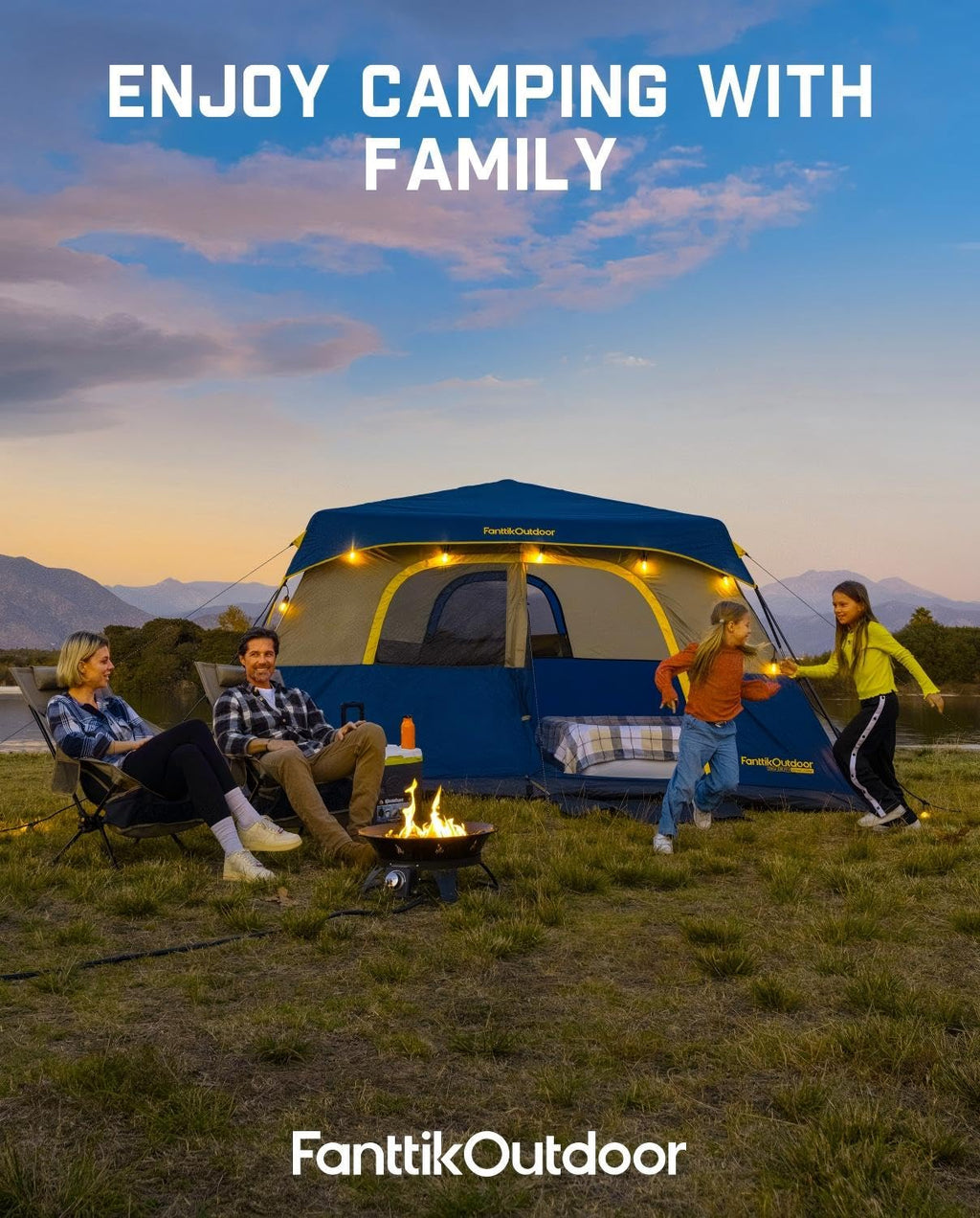 FanttikOutdoor Camping Tent 4/6/8/10 Person Instant Cabin Tent Setup in 60 Seconds with Rainfly & Windproof Portable with Carry Bag for Family Camping & Hiking, Upgraded Ventilation, Navy Blue