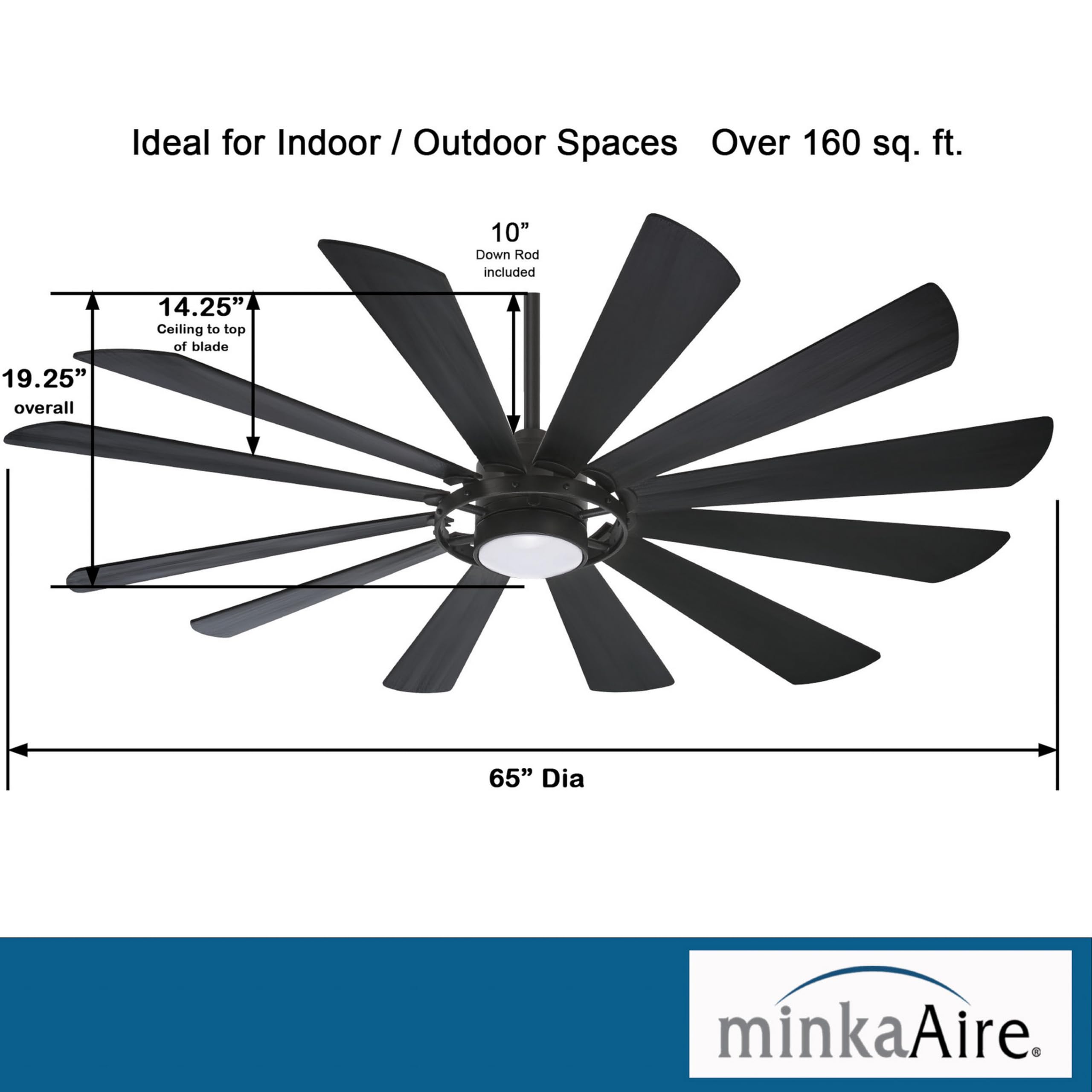 Minka-Aire F870L-ORB 65" Windmolen Outdoor Smart Ceiling Fan with LED Light and Remote Control, Oil Rubbed Bronze