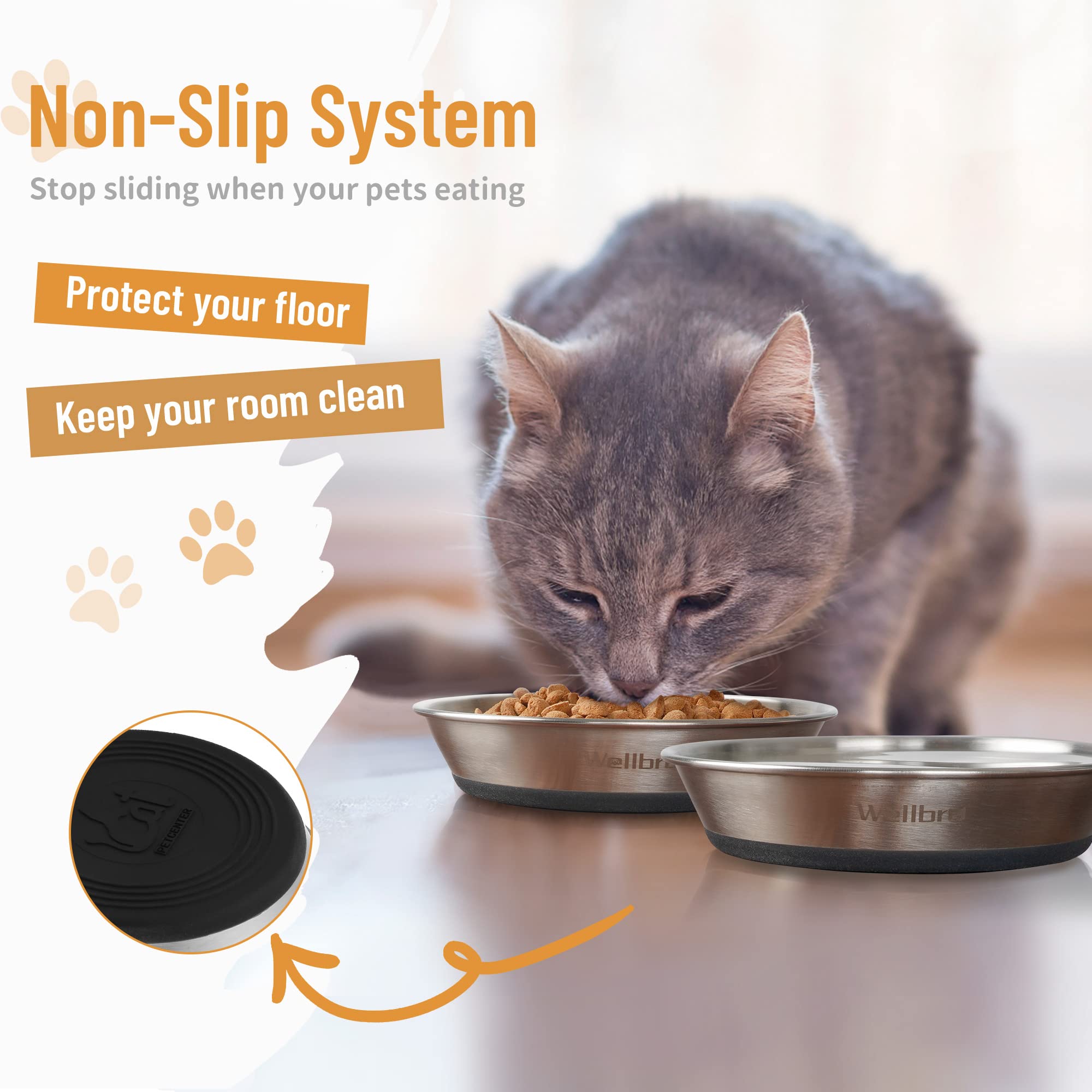 Cat Bowls, Stainless Steel Cat Bowls for Food and Water, Whisker Fatigue Shallow Non-Slip Dishes Plates for Small Dog Puppies Cats