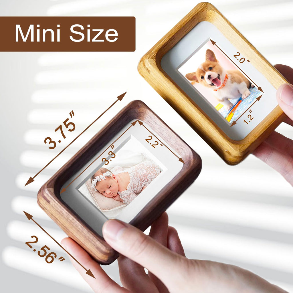 Mini Wood Picture Frame,Small Picture Frames 2x3 with Tiny Mat | Cute Polaroid Picture Frame,Teak Solid Natural Wood Tiny Photo Frame, Tabletop and Wall Mounting