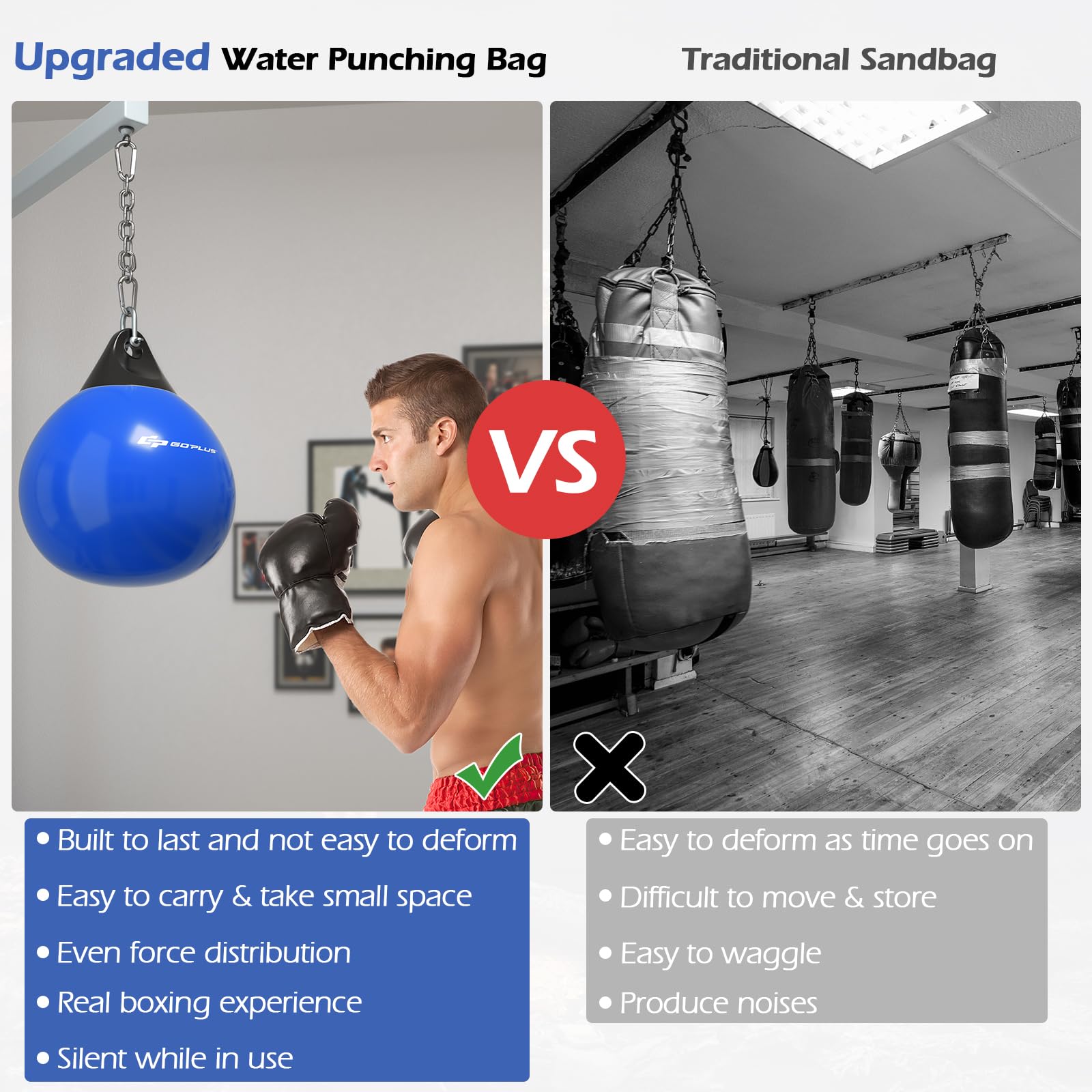 Goplus Water Aqua Bag, 21'' 180 Pound /18” 110 Pound Heavy Punching Bag with Adjustable Metal Chain, Water Injection Hose, Boxing Training Bag for Adults Fitness, MMA
