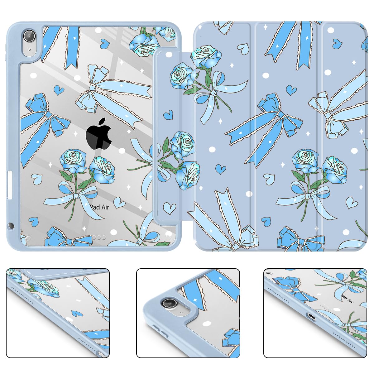 Tuiklol Case for iPad Air 11 Inch M4 2026 / Air 11 Inch M3 2025 / Air 11 Inch M2 2024 / iPad Air 10.9 Inch 2022 2020, Buit in Pencil Holder with Shockproof Cover Clear Transparent Back, Black Flower