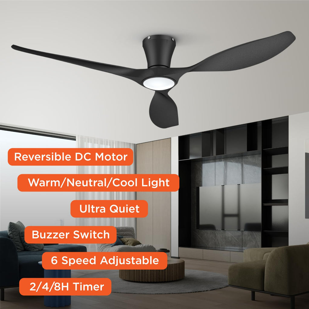 TALOYA Ceiling Fans with Lights,42 inch Modern Low Profile Ceiling Fan with Light and Remote Control, Flush Mount, 3CCT, White Ceiling Fan for Bedroom Living Room and Patio