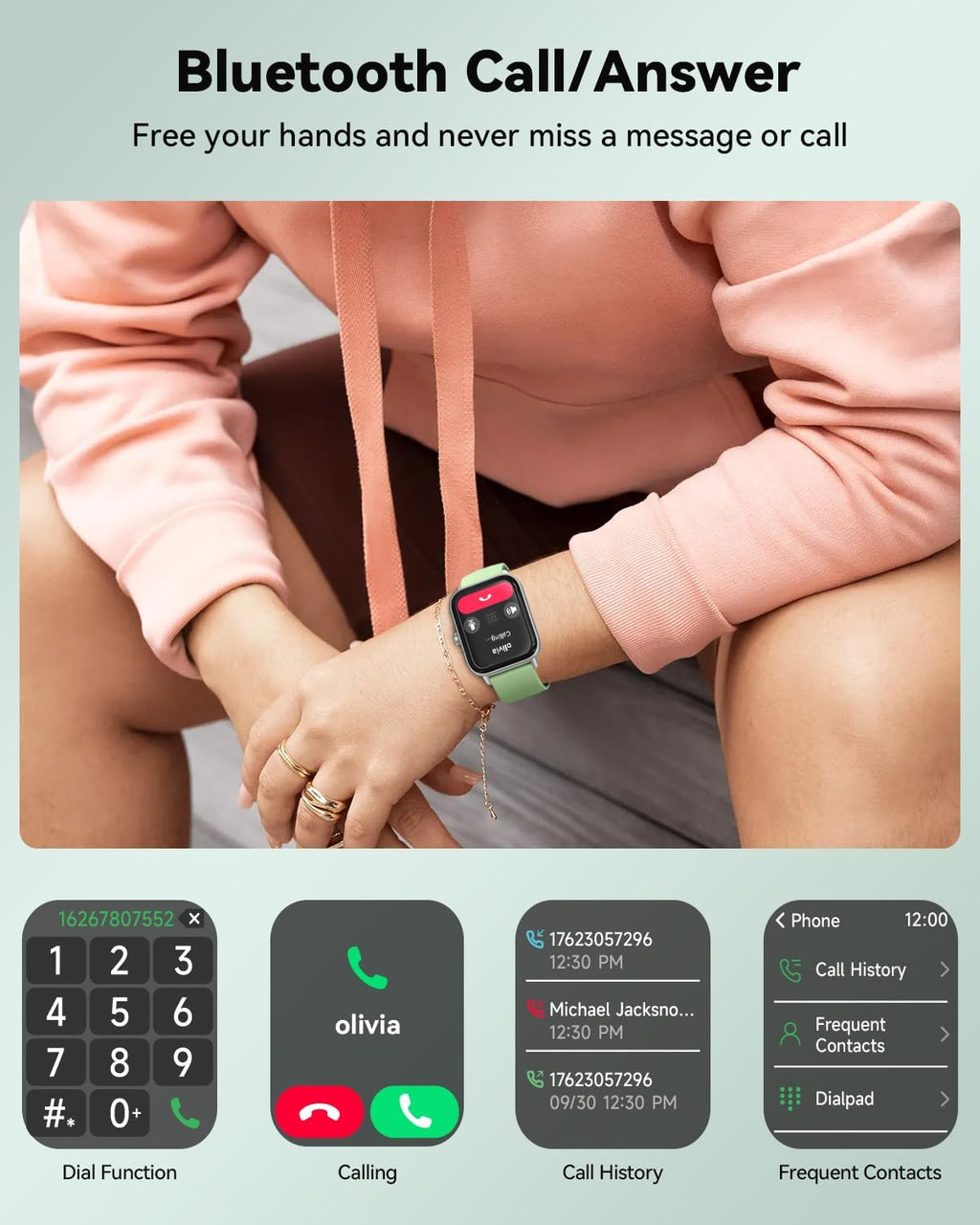 Quican Smart Watches for Women, Compatible for iPhone and Android Phones, Calling, Heart Rate/Sleep Monitor, Alexa, 1.8" Fitness Tracker Watch, Waterproof, Gifts for Women, Silicone Band, Baby Pink