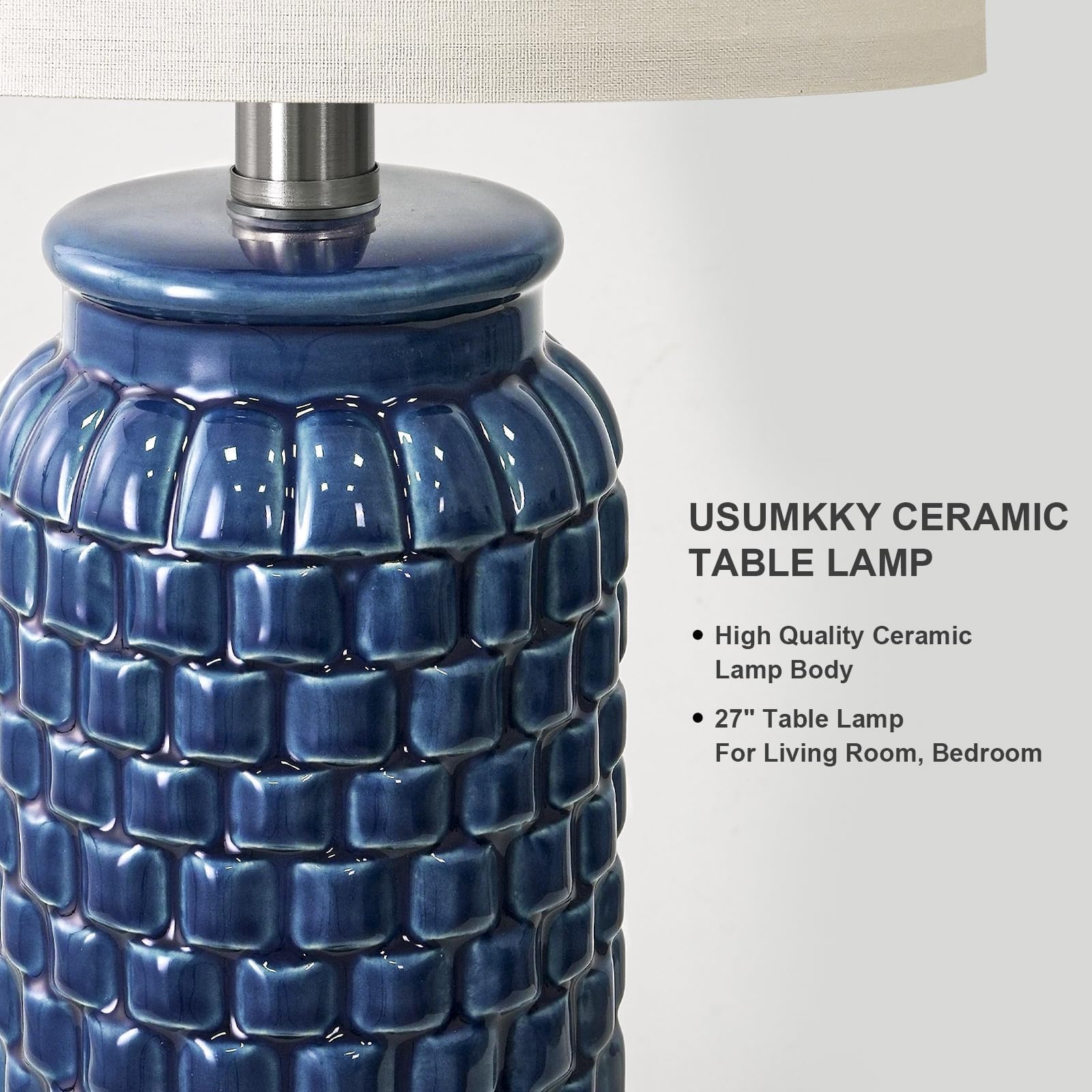 USumkky 20.5" Gold Modern Ceramic Bedside Lamp Set of 2 for Bedroom Decor Farmhouse Table Lamp for Living Room Office Dorm