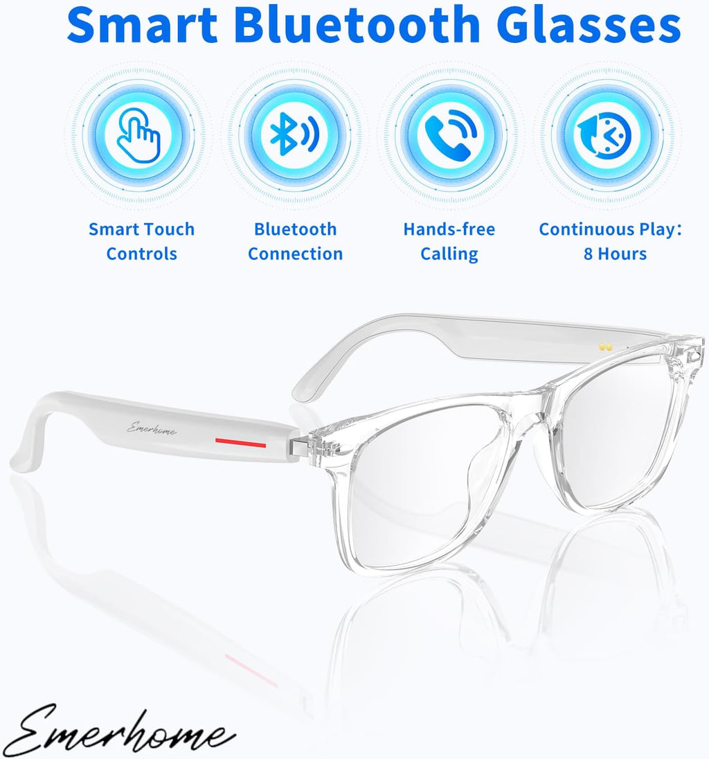Emerhome Smart Bluetooth Glasses | AI Voice Assistant, Lightweight, 8-Hour Battery Life, Auto Pairing, Touch Control & Stereo Sound for Calls & Music