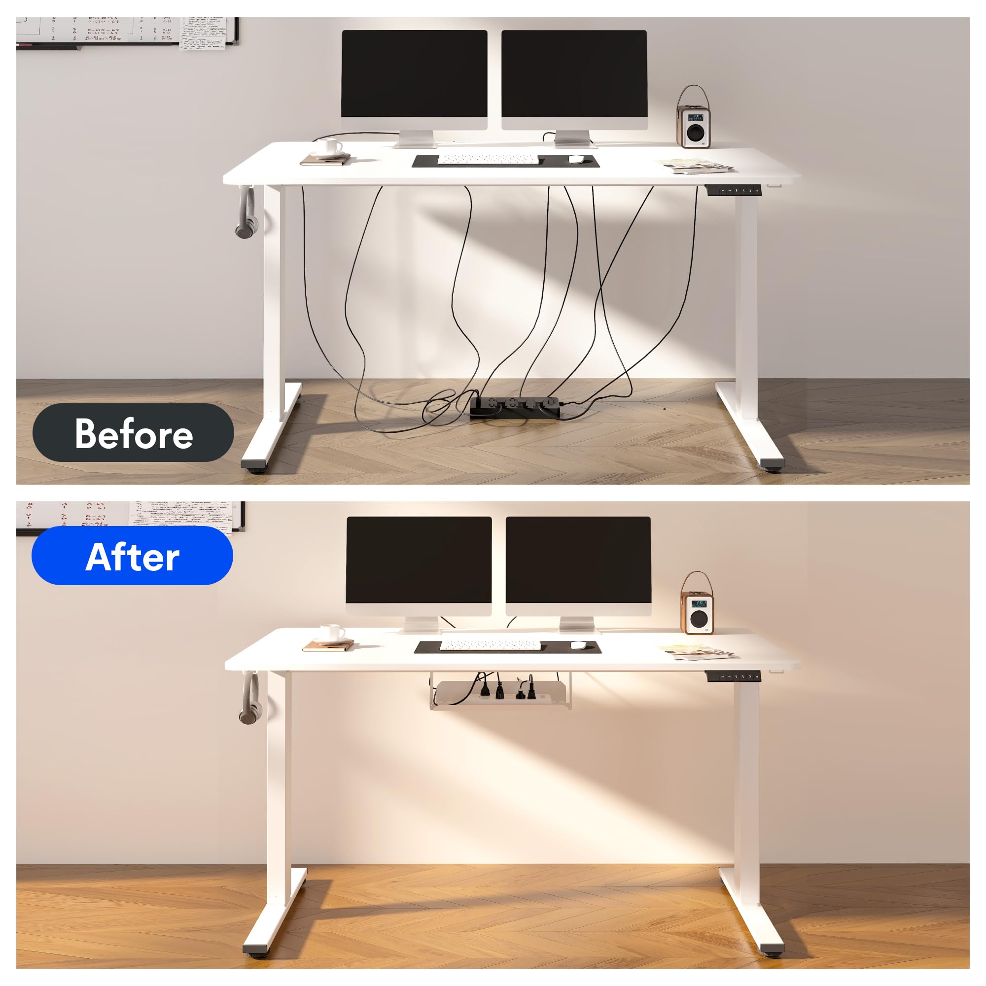 FLEXISPOT EN2 Whole-Piece Standing Desk with Clamp Power Strip, 40 x 24'' Electric Stand Up Height Adjustable Desk with Cable Management (Black Frame + 40" Black Top)