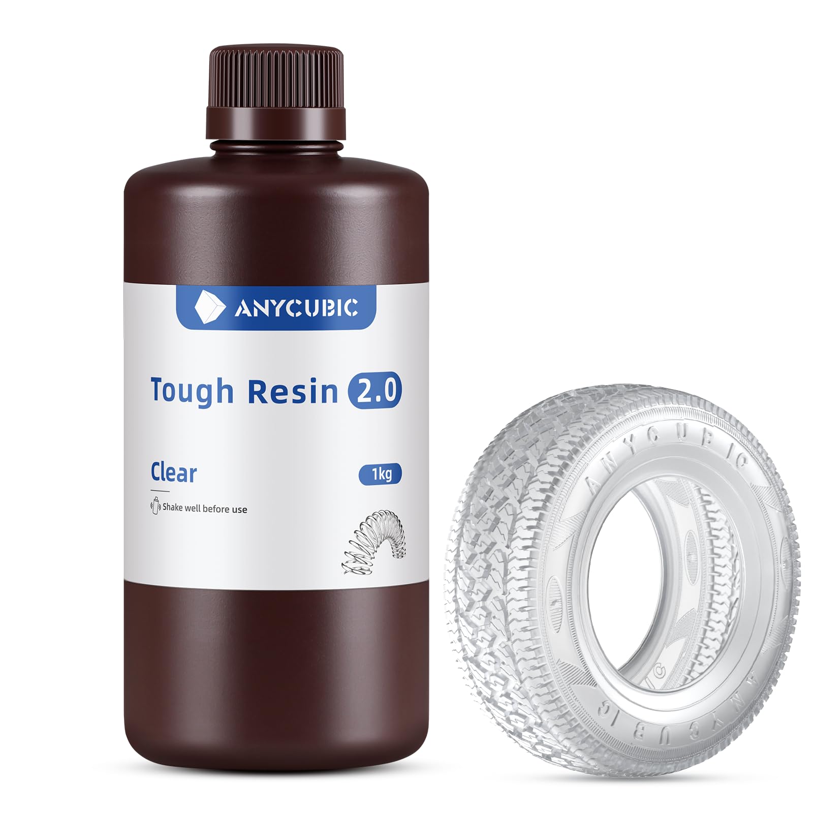 ANYCUBIC Tough Resin 2.0, 3D Printer Resin with Upgraded High Toughness and High Precision, 365-405nm Fast Curing 3D Resin for 4K 8K LCD/DLP/SLA 3D Printing (Black, 1kg)