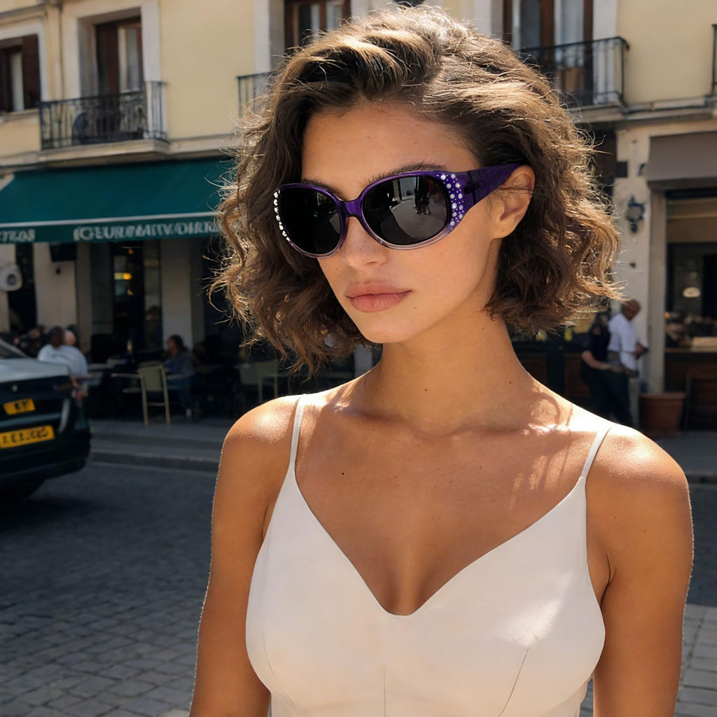 HAOLOTA Polarized Sunglasses for Women, Rhinestone Wrap Around Sunglasses with UV400 Protection