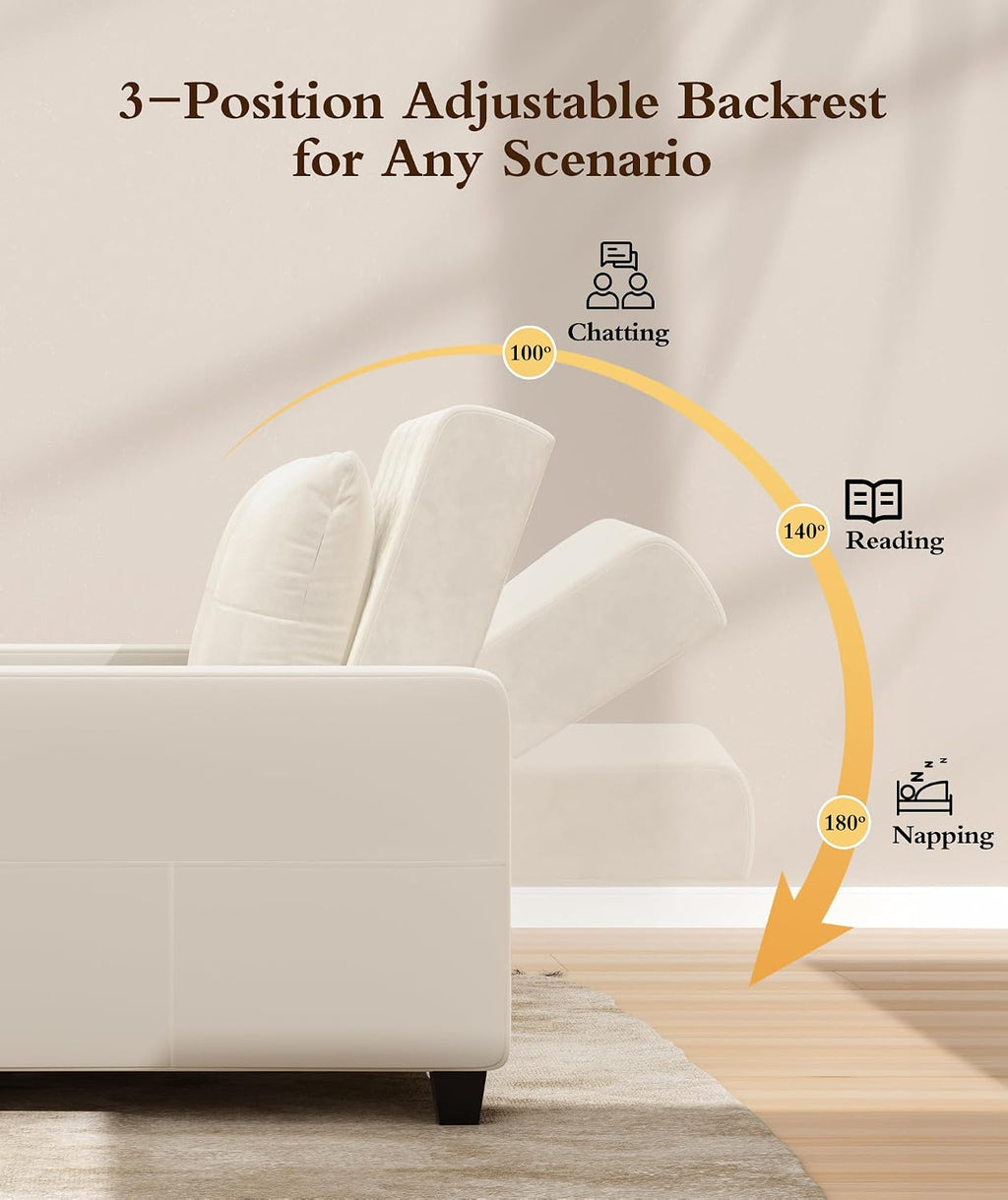 Sleeper Sofa Chair, 3 in 1 Convertible Sleeper Chair with Adjustable Backrest, 32" Pull Out Couch Bed 400lbs Support, Comfy Velvet Small Sofa Bed for Small Space with Pillow & 2 Pockets, Beige