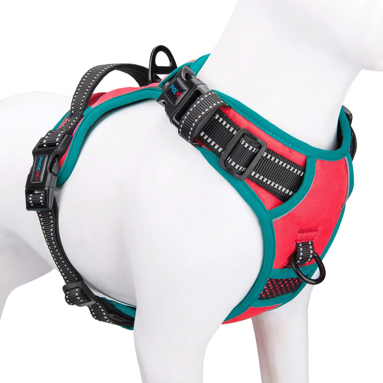 PHOEPET No Pull Dog Harness, Unique Colors Reflective Adjustable Dog Vest, with Soft Training Handle Metal Clips for Small Medium Large Dogs (Baby Blue Base & Pink Straps,S)
