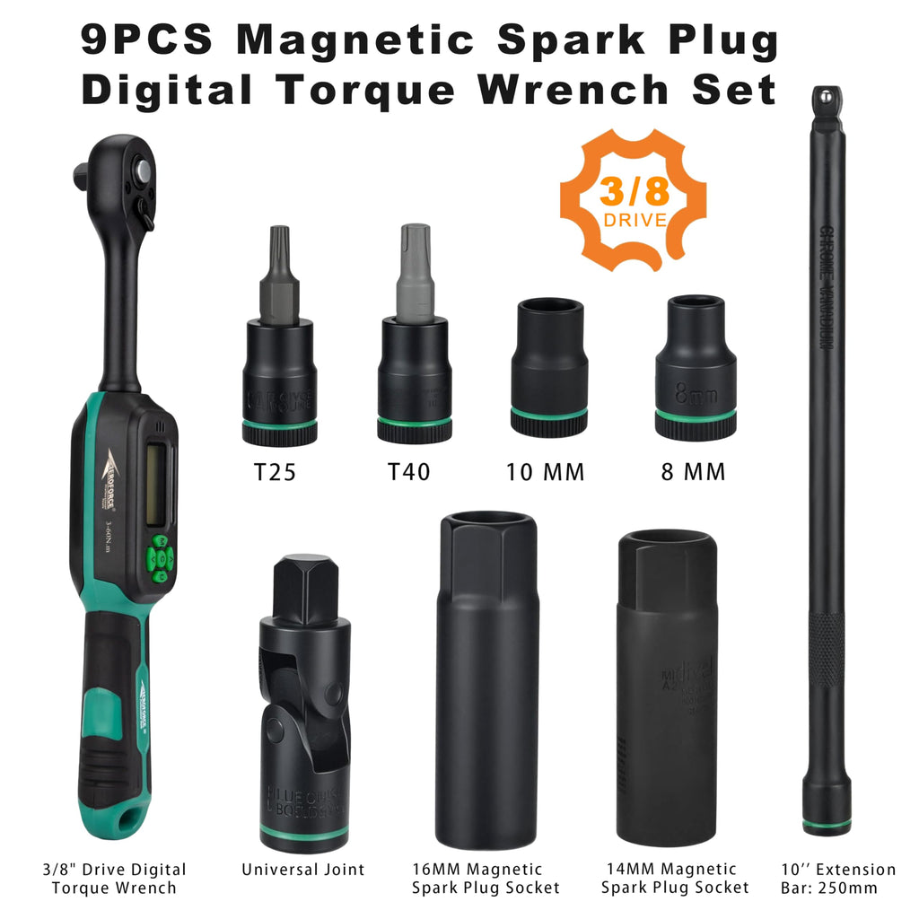 AEROFORCE 3/8-Inch Drive Spark Plug Socket Set 8PCS - Includes 6 Point Sockets 5/8-inch, 3/4-inch and 13/16-inch, 12 Point Sockets 14mm&18mm, 2 Extension Bars,Universal Joint