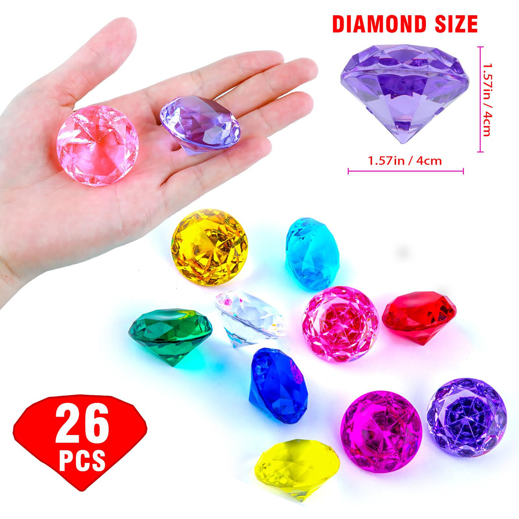 Niceup 26PCS Blue Fake Diamonds Gem Toys, 1.5in Pool Diving Gems Acrylic Plastic Gemstones for Kids, Party Décor Jewels Treasure Hunt Hiding Sensory Bin Filler Toys Craft Supplies