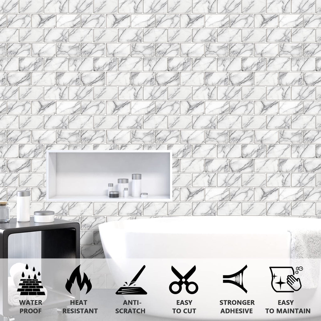 URCOLOR 10-Sheet Back Splashes for Kitchens Peel and Stick,12"x12" Self Adhesive Subway Wall Tiles Stick on backsplash Tiles for Bathroom Black Marble