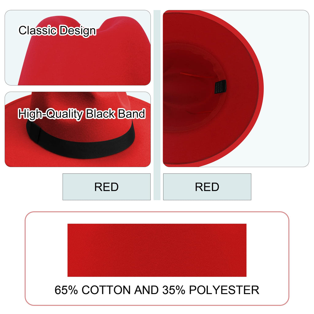 KUJUHA Fedora Hats for Mens/Womens Felt FedoraHats Two Tone Wide Brim Fedora Hats Rancher Hat